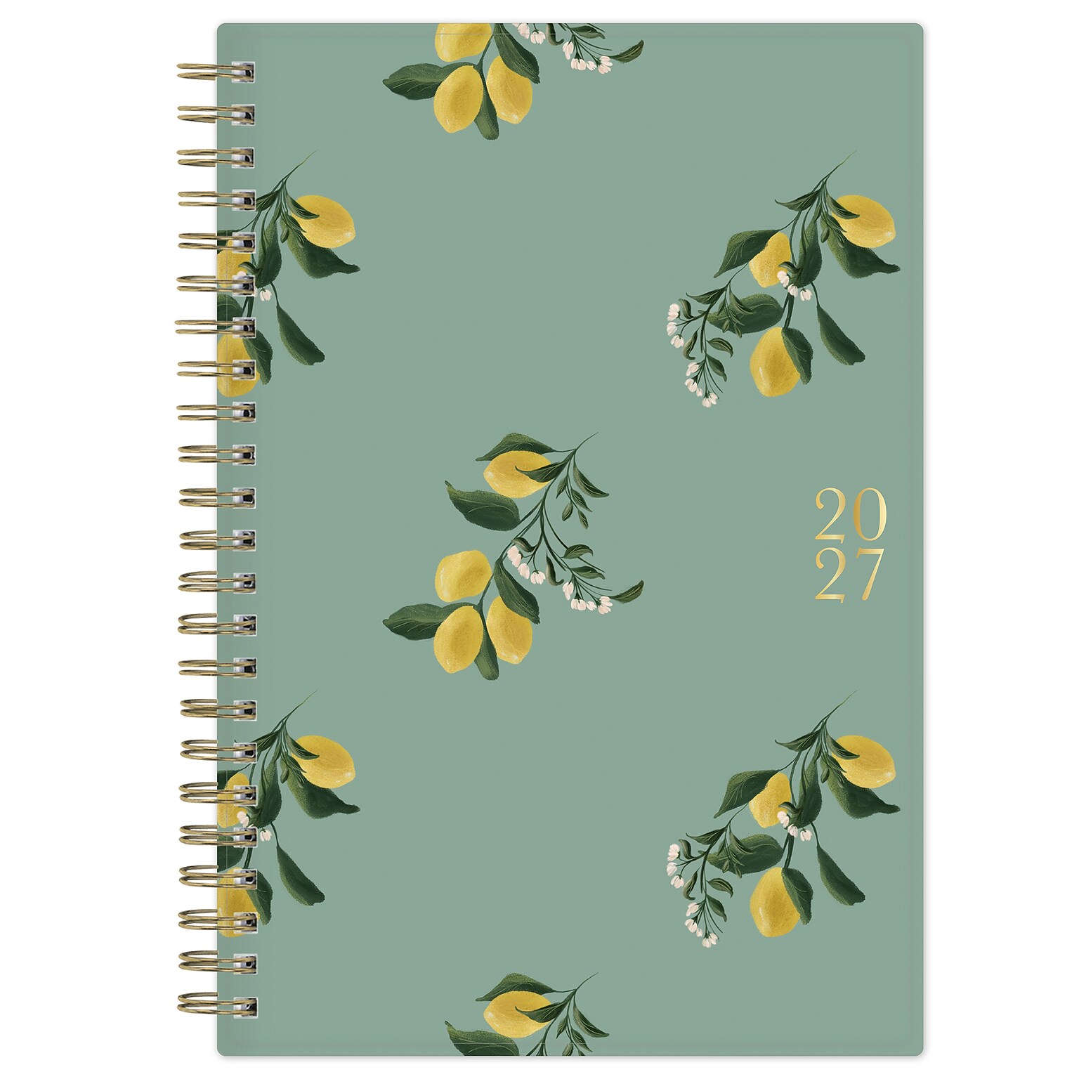 2027 Blue Sky Bespoke Letterpress Flowering Lemons 5 x 8 Calendar Year Weekly & Monthly Standard Planner, Seafoam