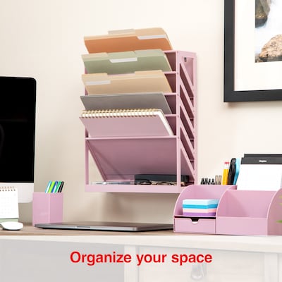 Staples 5-Pocket Plastic Mountable Wall File, Letter Size, Dusty Pink (ST63892)