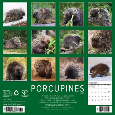 2026 Willow Creek Porcupines 12 x 12 Monthly Wall Calendar (56066)