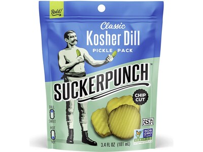 SuckerPunch Gluten Free Classic Dill Pickle Snack Packs, 3.4 oz., 12 Packs/Carton (SPPBD-6716)
