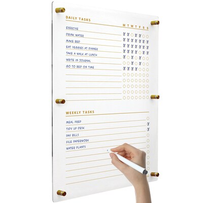Excello Brands Acrylic Dry-Erase Planning Board, 20" x 30", Gold Print (ACRYLBRD-TSK20X30-GLD)