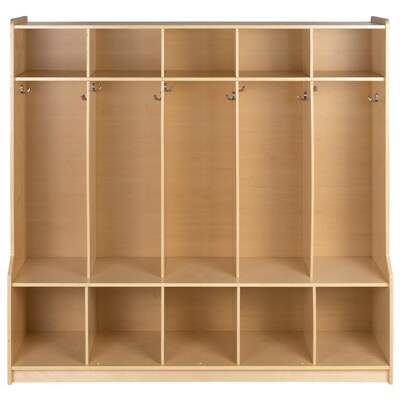 Flash Furniture 48"H x 48"L Wooden 5 Section School Coat Locker, Natural (MKLCKR001)