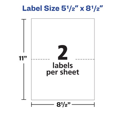 Avery TrueBlock Laser Shipping Labels, 5-1/2" x 8-1/2", White, 2 Labels/Sheet, 100 Sheets/Box (5126)