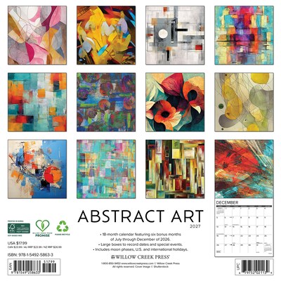 2027 Willow Creek Abstract Art 12 x 12 Monthly Wall Calendar, Assorted Colors (58633)
