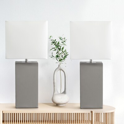 Elegant Designs Leather 21" LED Table Lamp, Gray, 2/Pack (LC2000-GRY-2PK)