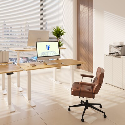 FlexiSpot E7COMMERCIAL 60''W Electric Height Adjustable Standing Desk, Bamboo/White (E7WCOM6030-LBZB)