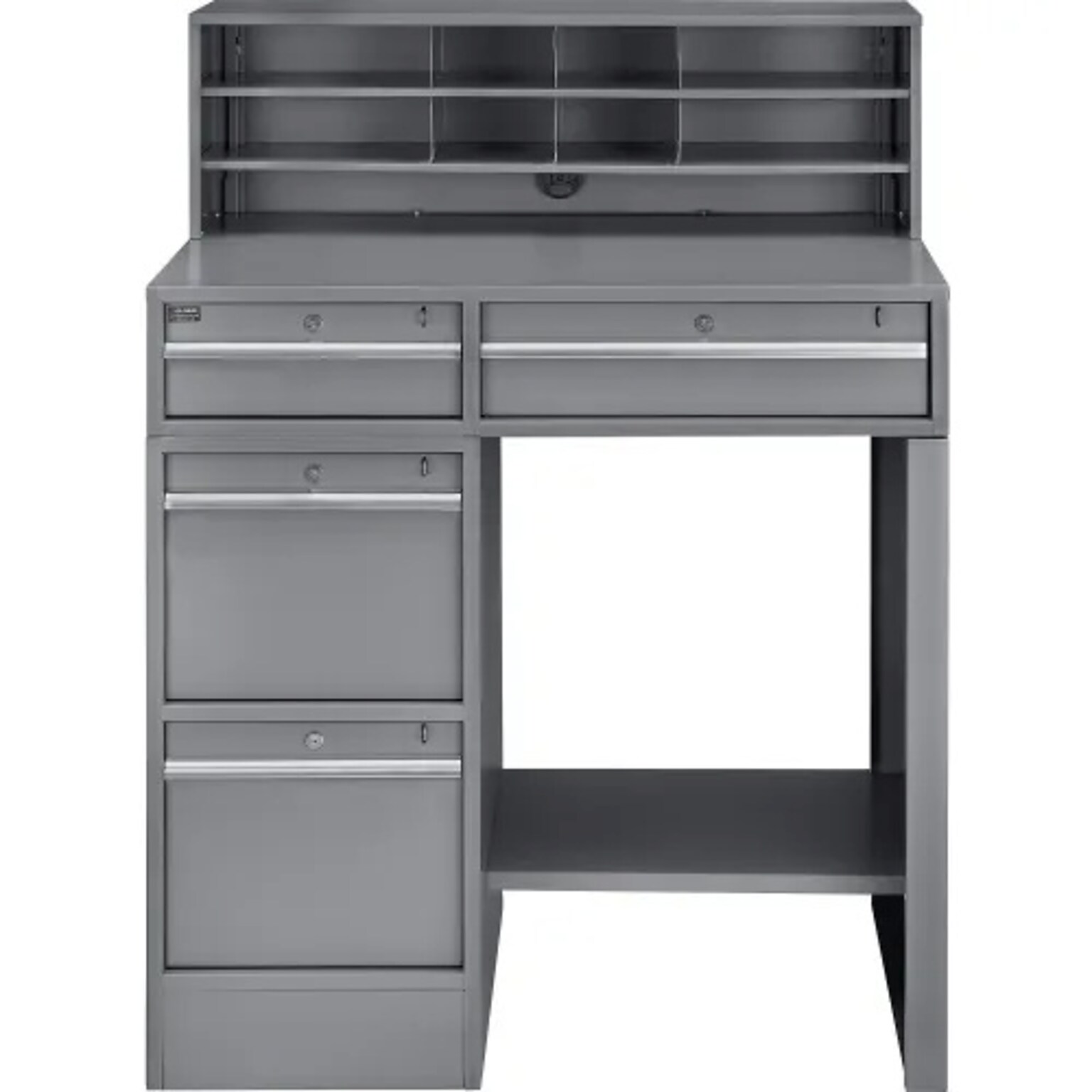 Global Industrial Pedestal Shop Desk w/ 4 Drawers & Shelf, 38W x 29D, Gray (319063)