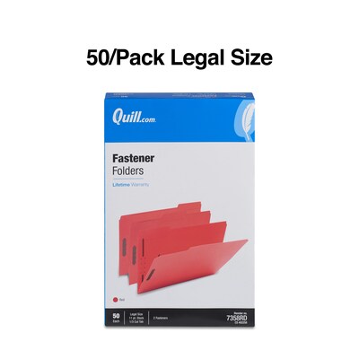 Quill Brand®  1/3-Cut Assorted 2-Fastener Folders, Legal, Red, 50/Box (7358RD)