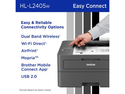 Brother HL-L2405W Wireless Compact Monochrome Laser Printer, Mobile Printing, Refresh Subscription Ready