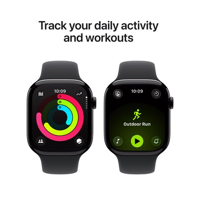 Apple Watch Series 11 GPS + Cellular Smartwatch, 46mm, Jet Black Aluminum Case with Black Sport Band, Medium/Large (MFC44LW/A)