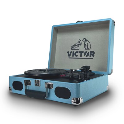 Victor Metro Plus Bluetooth Suitcase Turntable 3-Speed Vinyl Record Player with Speakers, Turquoise (VSRP-850B-TQ)