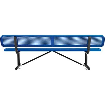 Global Industrial 8' Outdoor Steel Picnic Bench w/ Backrest, Perforated Metal, Blue (262077BL)