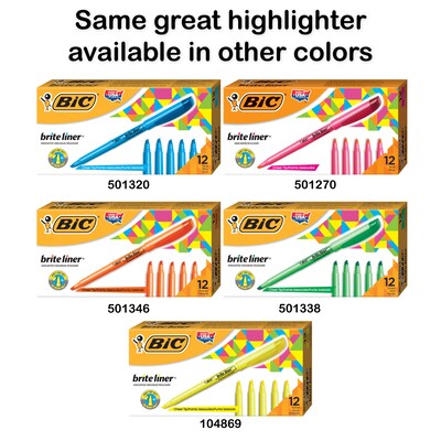 BIC Brite Liner Stick Highlighters, Chisel, Assorted, 12/Pack (BL11-AST)