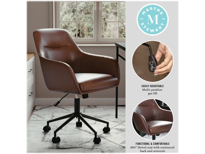 Martha Stewart Rayna Ergonomic Faux Leather Swivel Office Chair, Saddle Brown (CH2209216BRBK)