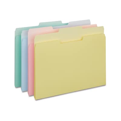 Staples® File Folders, 1/3-Cut Tab, Letter Size, Assorted Pastels, 100/Pack (ST459684-CC)