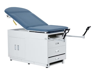 Viva Comfort Adjustable Exam Table with Stirrups & Storage, 500 lbs. Capacity, Blue (ADI996-09-SSU2-BLU-MK)