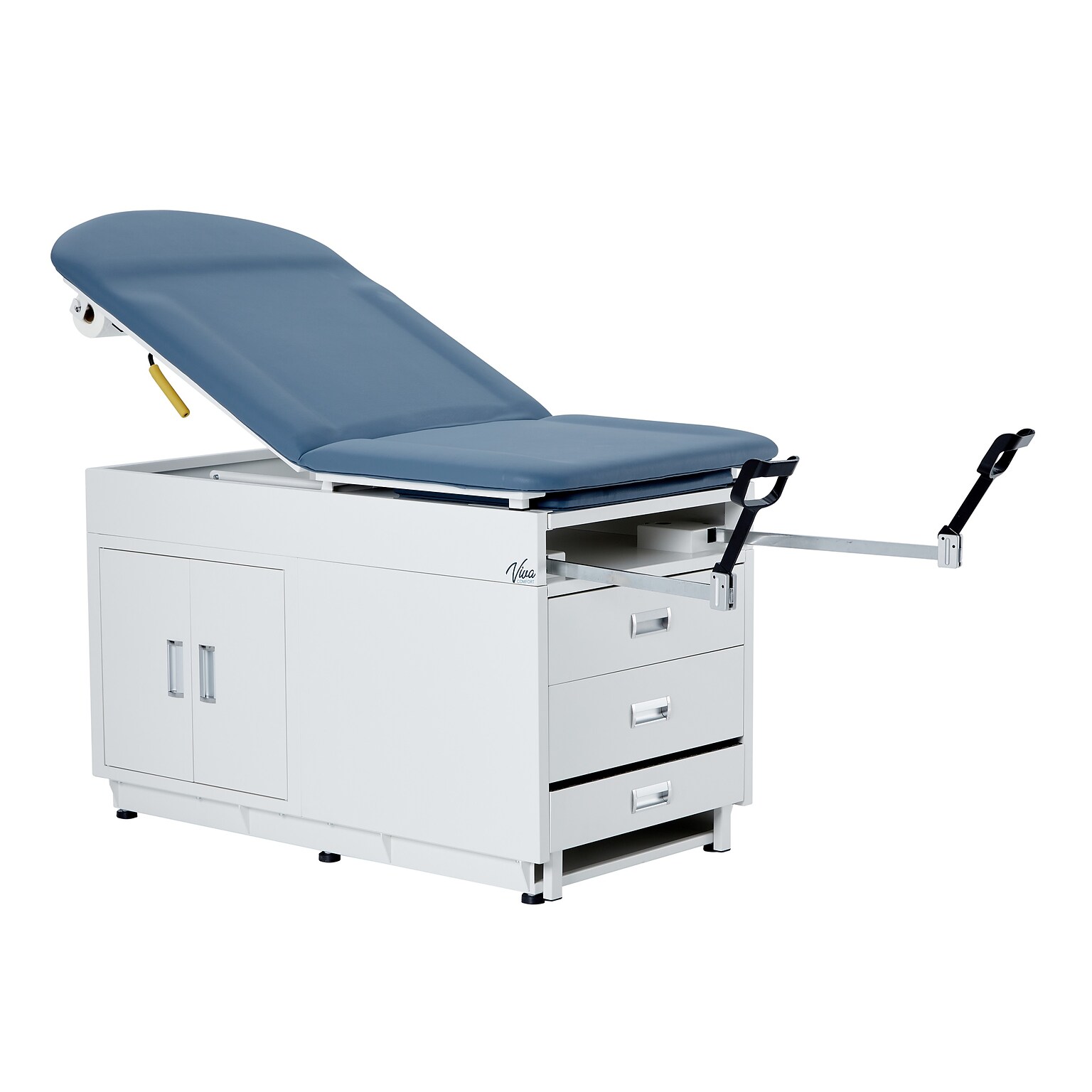 Viva Comfort Adjustable Exam Table with Stirrups & Storage, 500 lbs. Capacity, Blue (ADI996-09-SSU2-BLU-MK)
