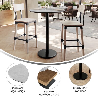 Flash Furniture Acadia 31.25" Round Wooden Dining Table with Round Base, Gray Faux Concrete/Black Base (STRD31CGTR18B)