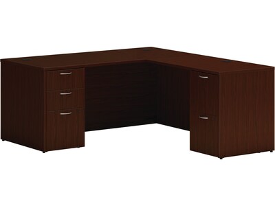 HON Mod 66"W L-Shaped Double-Pedestal Desk, Traditional Mahogany (HLPL6672LDESKTM1)