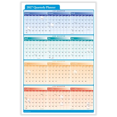 2027 ComplyRight 36 x 24 Yearly Dry Erase Wall Calendar, Red/Blue/Orange (J0061)