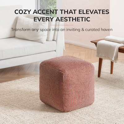 Anji Mountain Madison Ivory Brown Fabric Square Pouf Ottoman (AMBPF103-1818)