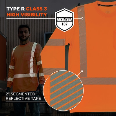 Ergodyne GloWear 8370 High Visibility Long Sleeve T-Shirt, ANSI Type R Class 3, Orange, Large (22264)