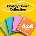 Post-it Super Sticky Notes, 4 x 4, Energy Boost Collection, Lined, 90 Sheet/Pad, 4 Pads/Pack (675-