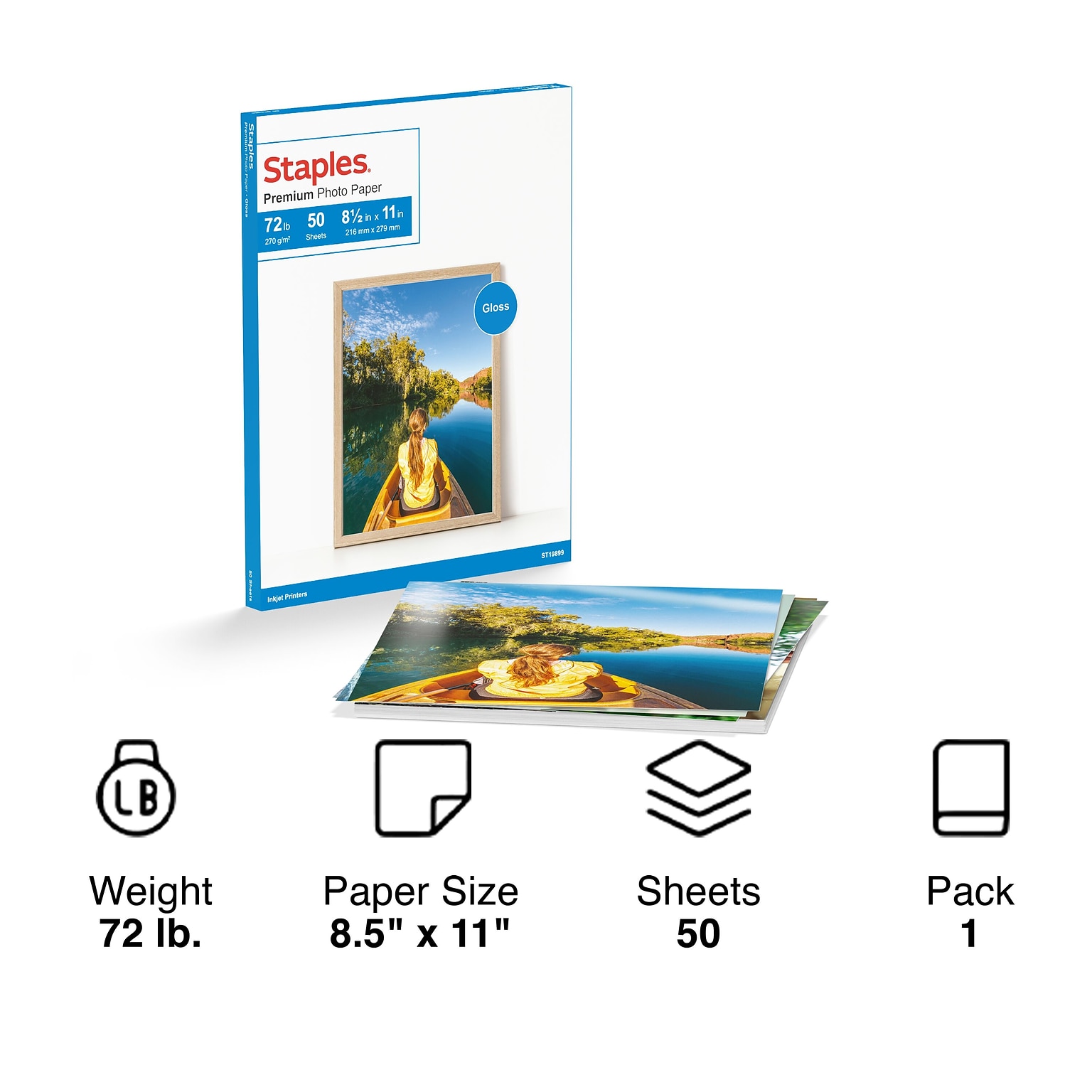 Staples Premium Glossy Photo Paper, 8.5W x 11L, 50/Pack (19899-CC)