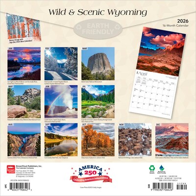 2026 BrownTrout Wyoming Wild & Scenic 12 x 12 Monthly Wall Calendar (9798330706426)