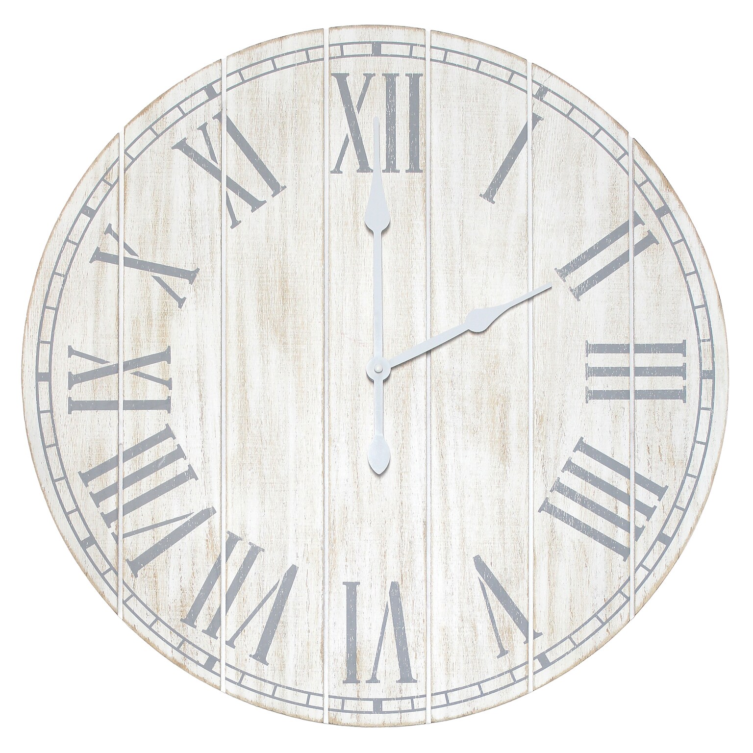 Elegant Designs Wood Plank 23 Large Coastal Rustic Wall Clock, White Wash (HG2003-WWH)