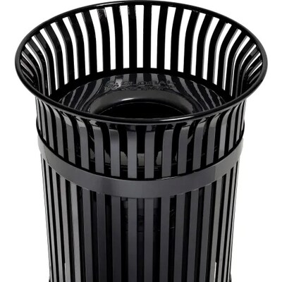 Global Industrial Outdoor Heavy-Duty Slatted Steel Trash Can, 36 Gallon, Black (641629BK)