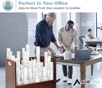 AdirOffice 50-Slot Mobile Roll File, 28.5"H x 30"W x 15.75"D, Mahogany, 2/Pack (626-MA-2PK)