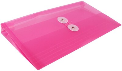 JAM Paper Premium Plastic Filing Envelope withButton & String Closure, Fuchsia Pink, 3/Pack (921B1FUX3)