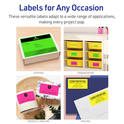 Avery Sure Feed Laser Shipping Labels, 2"x 4", Assorted Neon, 500 Labels/Box (5956)