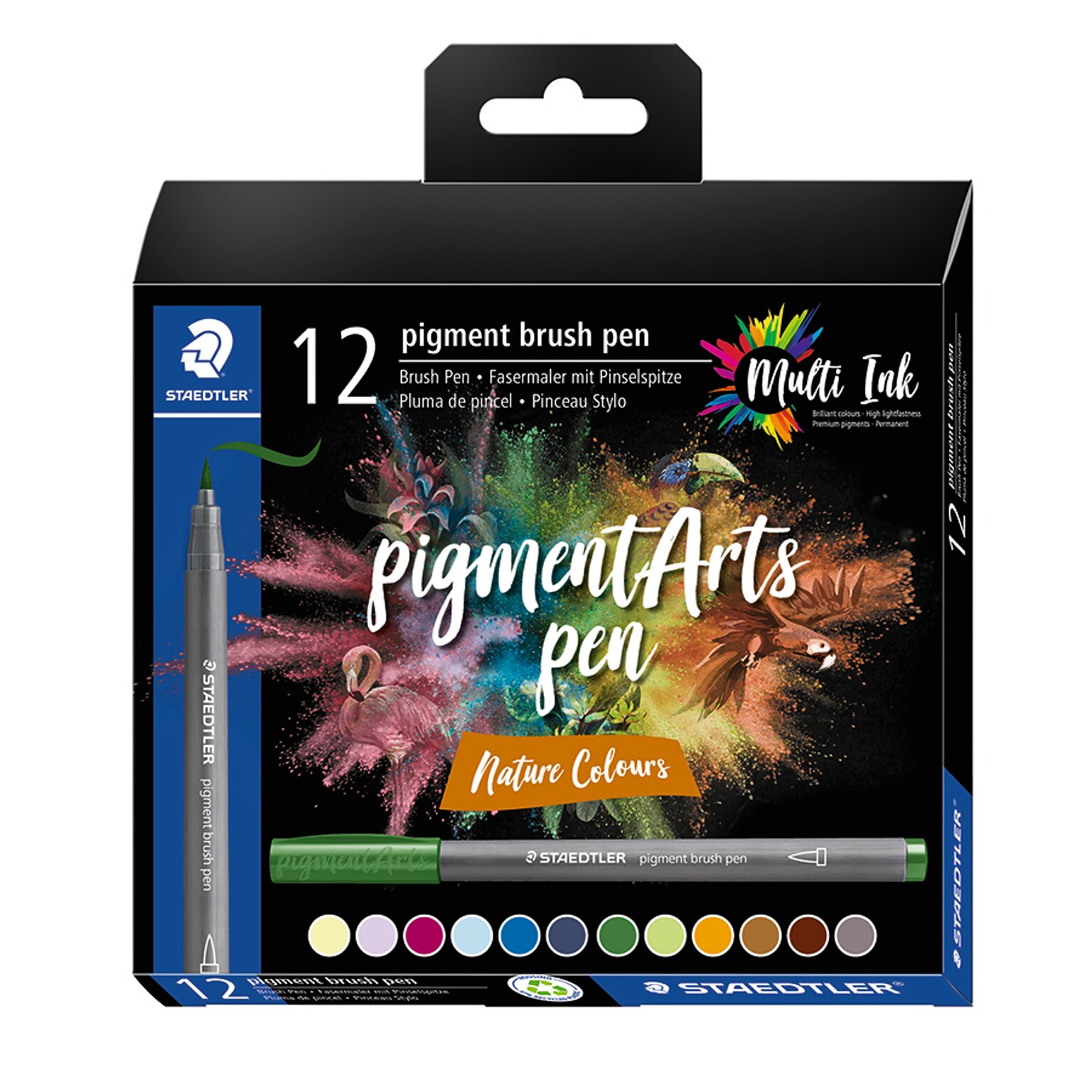 Staedtler Pigment Brush Pens, Brush/Fine Tip, Assorted Ink, 12/Pack (371 C12-3)