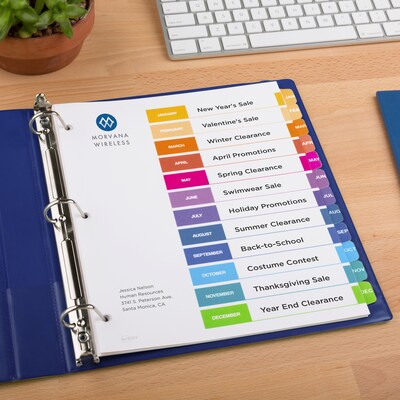 Avery Ready Index Table of Contents Pre-Printed Monthly Paper Divider, Jan-Dec, Multicolor, 6 Sets (11830)
