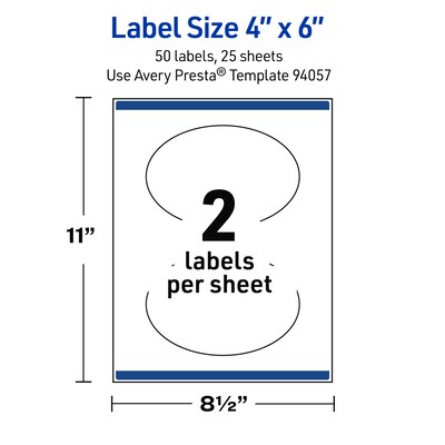 Avery Oval Laser Multipurpose Labels, 4" x 6", White, 50/Pack (19479399193)