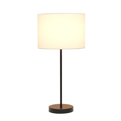 Simple Designs Black Stick Lamp Fabric Shade, White (LT2040-BAW)