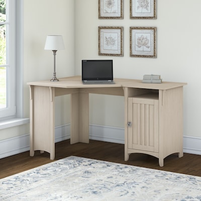 Bush Furniture Salinas 55"W Corner Desk with Storage, Antique White (SAD155AW-03)
