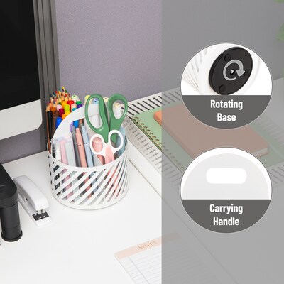 Mind Reader 4-Compartment Rotating Metal Desk Organizer, White (MOSBASK-WHT)