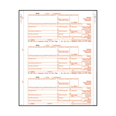 1099 Carbonless Continuous Forms; 1099-G Government, 4 Parts