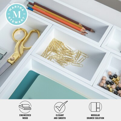 Martha Stewart Enzo 6-Piece Wooden Desk Drawer Organizer Set, White (LY689866WH)