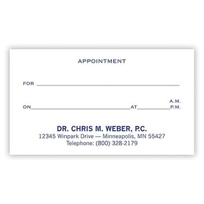 Custom 1-2 Color Appointment Cards, CLASSIC CREST® Baronial Ivory 80#, Raised Print, 1 Custom Ink, 2-Sided, 250/Pk