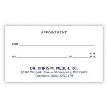 Custom 1-2 Color Appointment Cards, White Vellum 80#, Flat Print, 1 Standard Ink, 2-Sided, 250/Pk