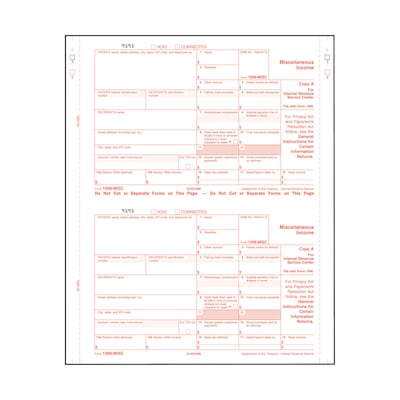 1099-MISC Forms; 3-Part Continuous Carbonless (No State Copy)