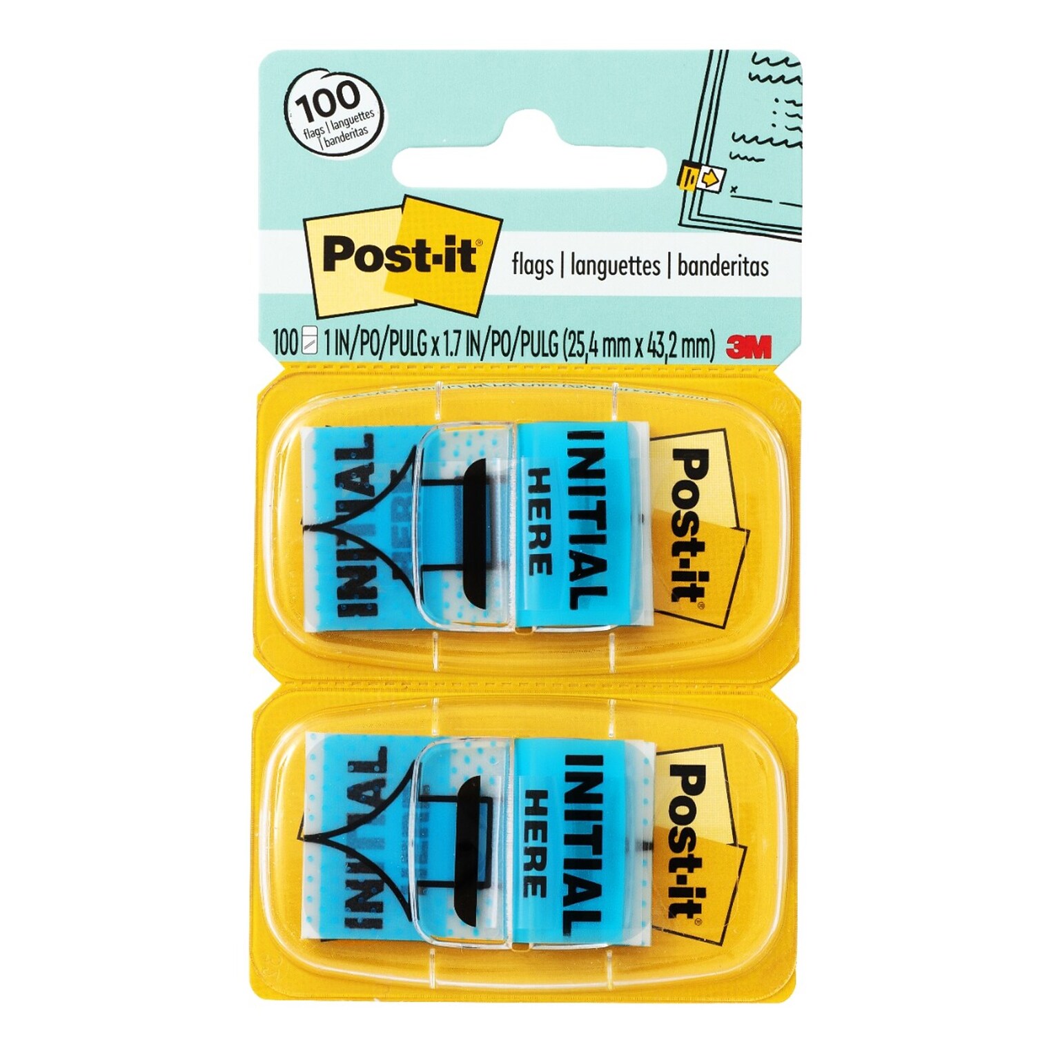 Post-it Initial Here Message Flags, 1 Wide, Blue, 100 Flags/Pack (680-IH2)