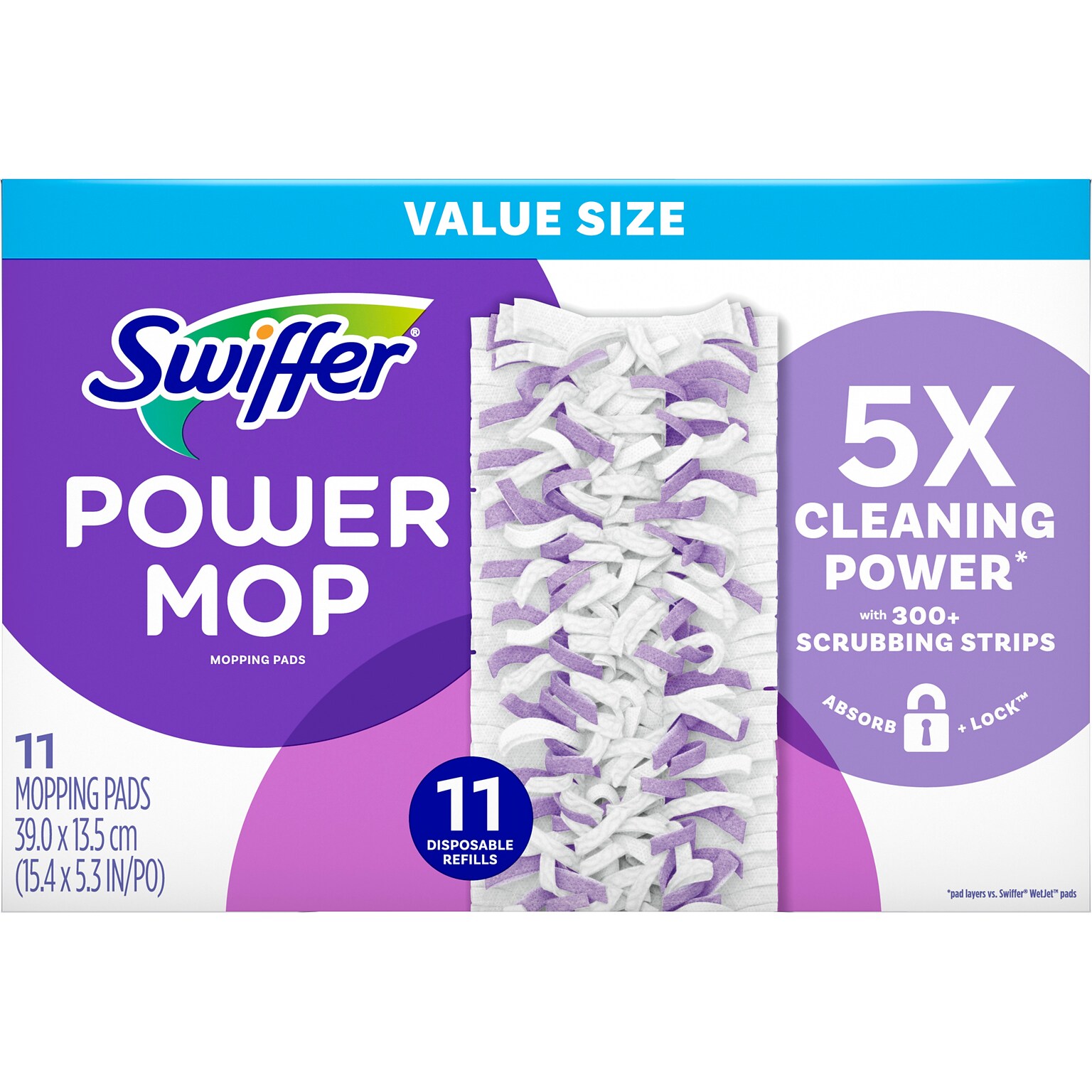Swiffer PowerMop Multi-Surface Mopping Pad, White/Purple, 11/Pack (12868)