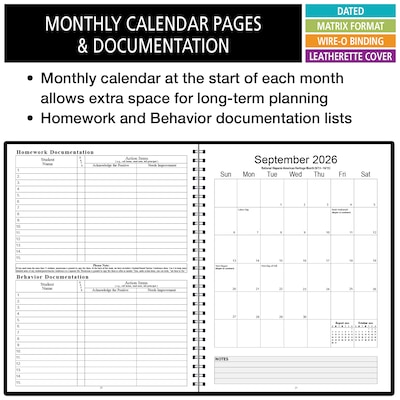 2026-2027 ELAN 8.5" x 11" Academic Weekly & Monthly Teacher Planner, Paperboard Cover, Black (D202-AY26)