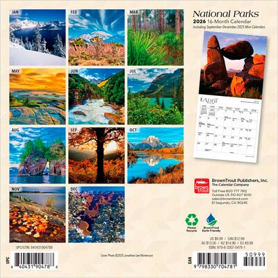 2026 BrownTrout National Parks 7 x 7 Monthly Wall Calendar (9798330704781)