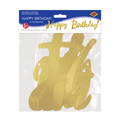 Beistle Foil Happy Birthday Streamer, Gold, 3/Pack (53385-GD)